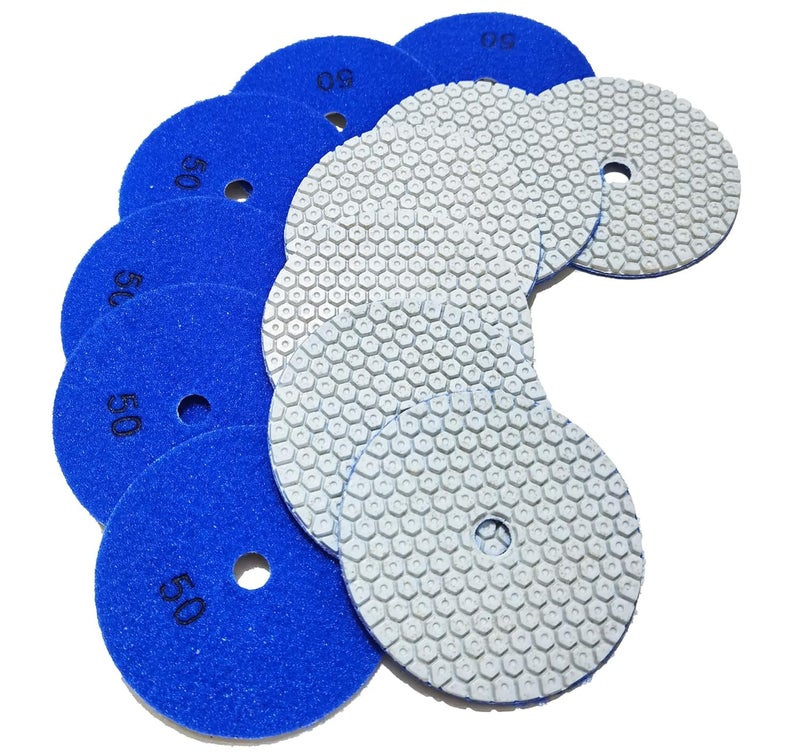 ANTENGDATOOL 4 Inch New Model Dry Diamond Polishing Pads Grit 50, 1 Box of 6 Piece Dry/Wet Marble Buffing Pad for Granite Marble Quartz Concrete Stones(Need Water for Hard Tile) - Image 1
